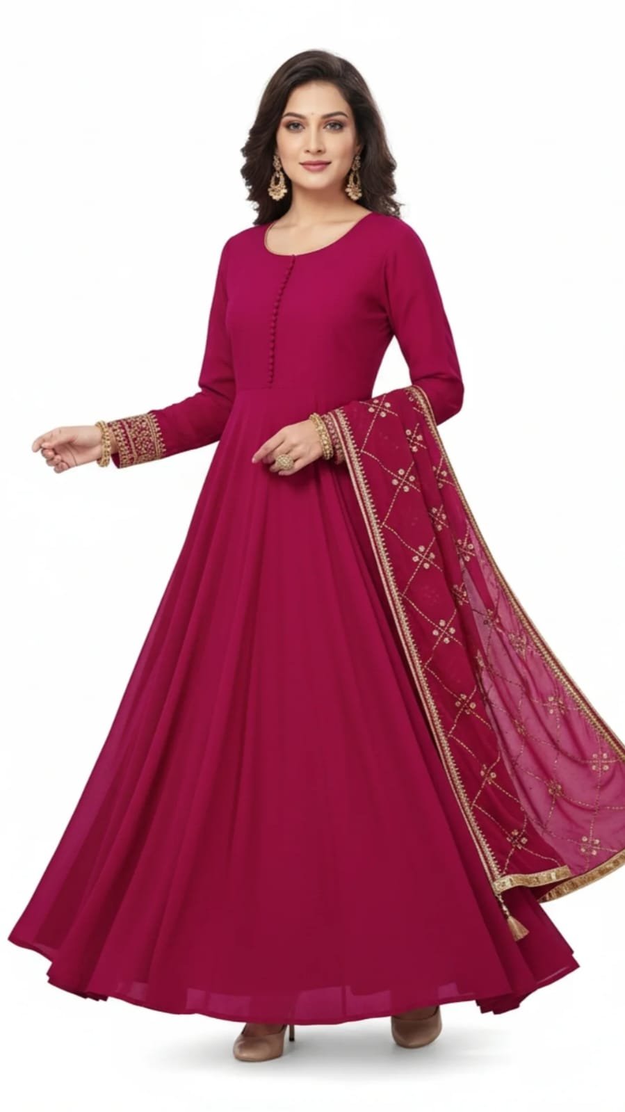 Pink Anarkali suit with dupatta