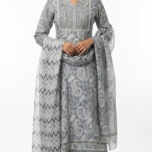 grey printed kurta set with dupatta