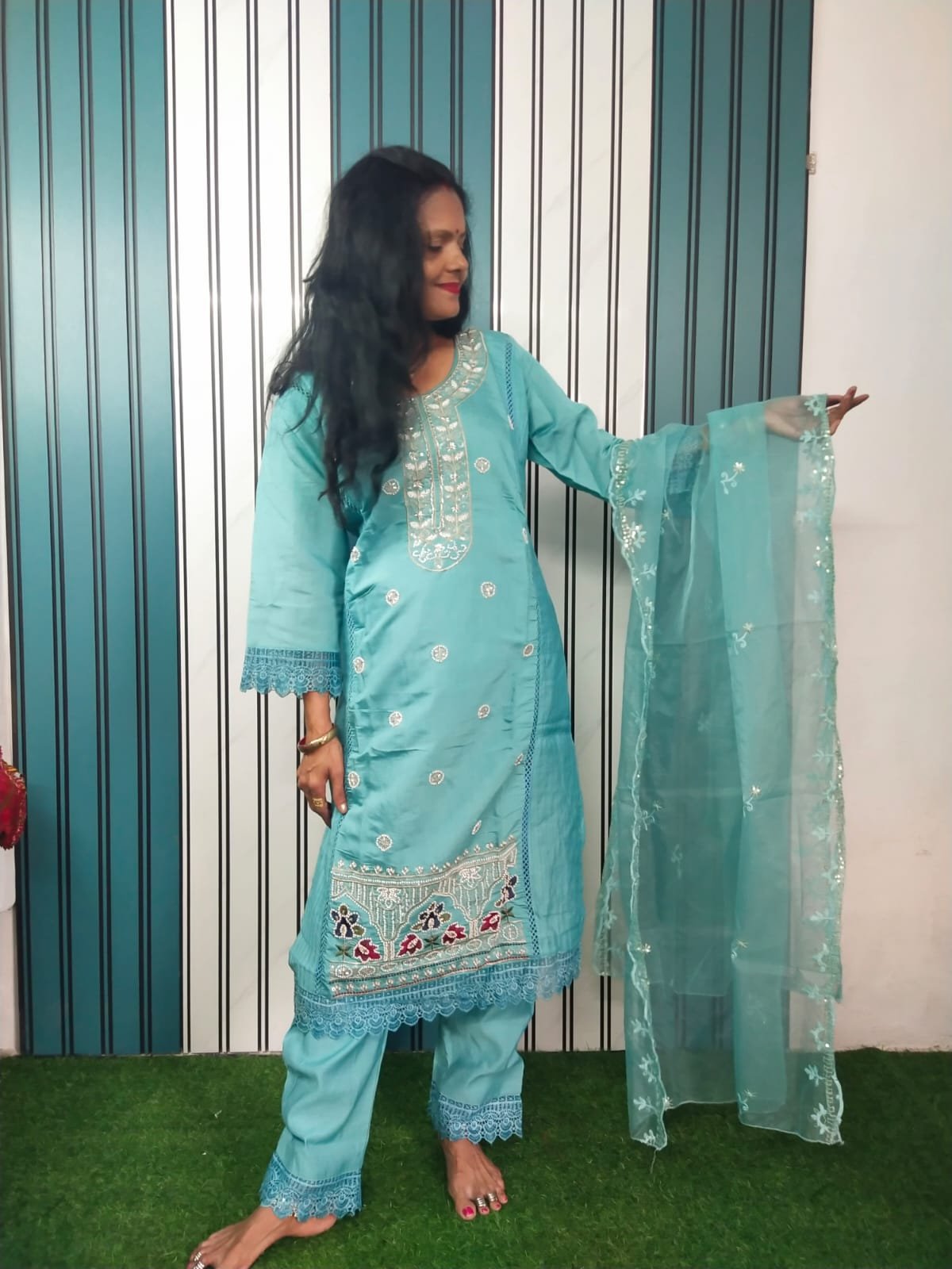 aqua blue kurta set