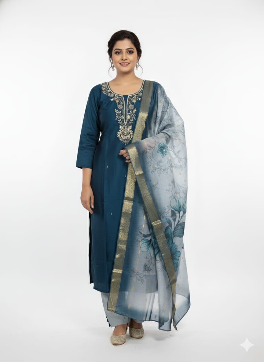 teal blue kurta set